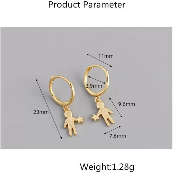 Huggie Small Sleeper Hoop Earrings for Women Girls Sterling Silver Cubic Zirconia with Charms Cute Star Love Heart Key Feather Drop Dangle Cuff Cartilage Helix Stud Dainty Multiple JewelrySilver Star Man