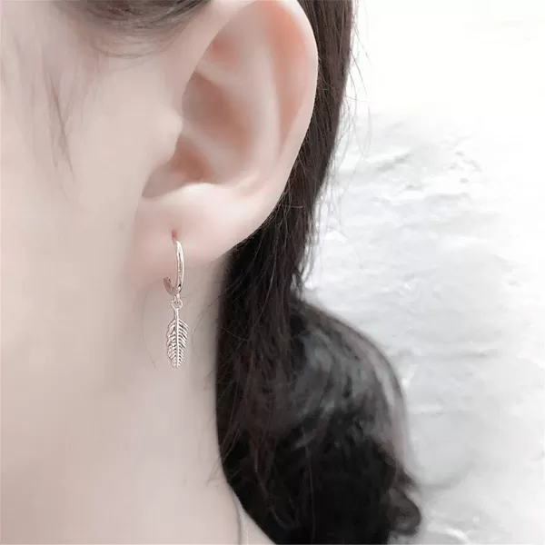 Huggie Small Sleeper Hoop Earrings for Women Girls Sterling Silver Cubic Zirconia with Charms Cute Star Love Heart Key Feather Drop Dangle Cuff Cartilage Helix Stud Dainty Multiple JewelrySilver Feather