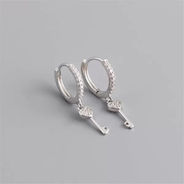 Huggie Small Sleeper Hoop Earrings for Women Girls Sterling Silver Cubic Zirconia with Charms Cute Star Love Heart Key Feather Drop Dangle Cuff Cartilage Helix Stud Dainty Multiple JewelrySilver Heart Key