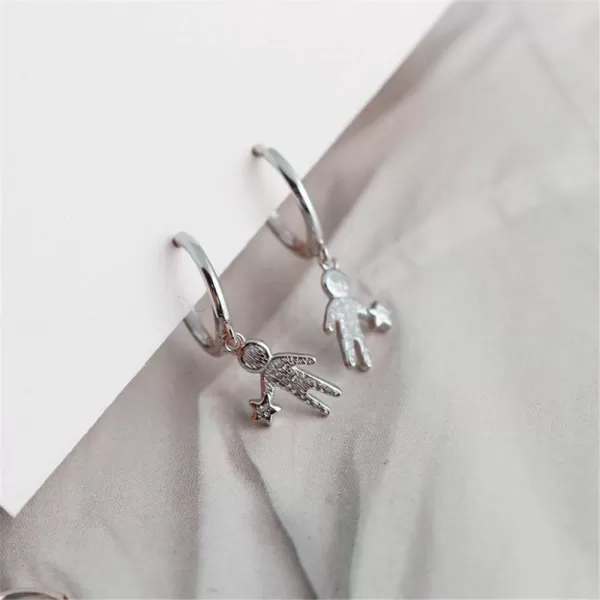 Huggie Small Sleeper Hoop Earrings for Women Girls Sterling Silver Cubic Zirconia with Charms Cute Star Love Heart Key Feather Drop Dangle Cuff Cartilage Helix Stud Dainty Multiple JewelrySilver Star Man