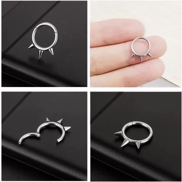 Hypoallergenic Spike Nose Ring 16G Surgical Steel Septum Jewelry for Women Girls Unisex Hinged Segment Ring Body Piercing Nose Hoop Lip Rings Fashion Helix Cartilage Rook Earrings 8mm Inner 1 PieceHypoallergenic Spike Nose Ring 16G Surgical Steel Septum Jewelry for Women Girls Unisex Hinged Segment Ring Body Piercing Nose Hoop Lip Rings Fashion Helix Cartilage Rook Earrings 8mm Inner 1 Piece