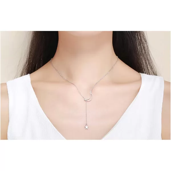 Lariat Y Necklace Crescent Moon Star 925 Sterling Silver for Women Girls Teens Dainty Layered Long Chain Pendant Personalist Jewelry Gifts FriendsLariat Y Necklace Crescent Moon Star 925 Sterling Silver for Women Girls Teens Dainty Layered Long Chain Pendant Personalist Jewelry Gifts Friends