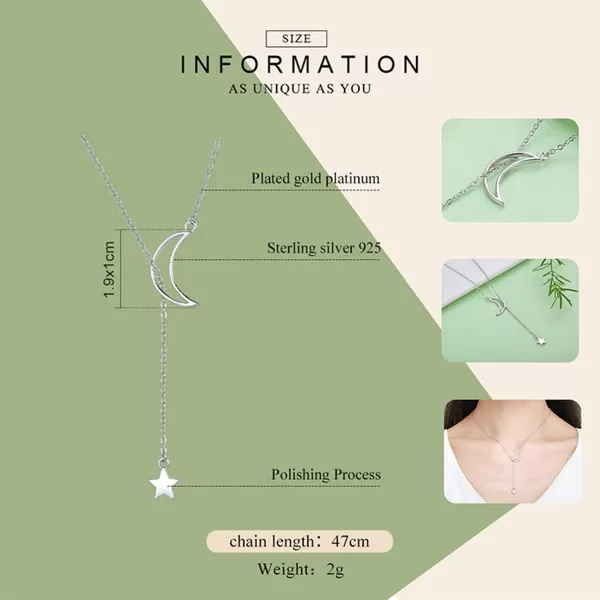 Lariat Y Necklace Crescent Moon Star 925 Sterling Silver for Women Girls Teens Dainty Layered Long Chain Pendant Personalist Jewelry Gifts FriendsLariat Y Necklace Crescent Moon Star 925 Sterling Silver for Women Girls Teens Dainty Layered Long Chain Pendant Personalist Jewelry Gifts Friends