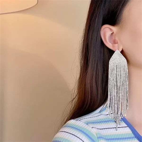 Luxury Fringe Crystal Drop Dangle Earrings for Women Girls Blink Diamond Chandelier Statement Dangling Stud Earring Exggerated Wedding Birthday Festival Jewelry GiftsSilver