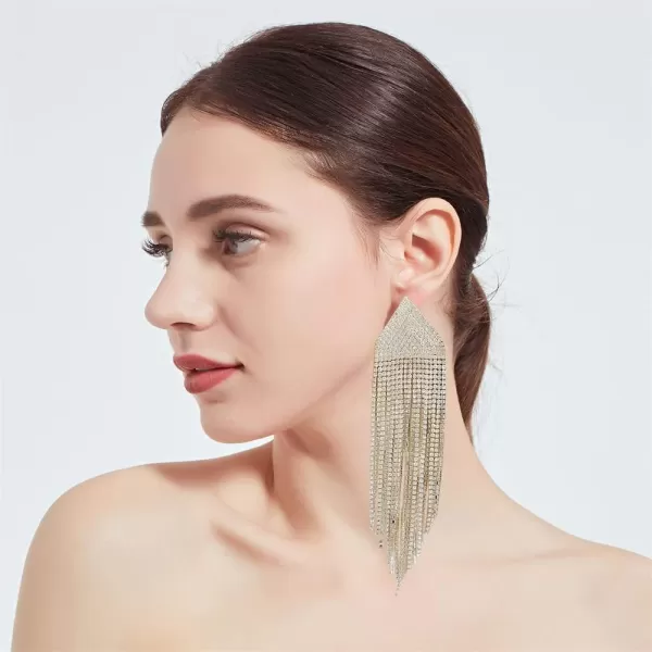 Luxury Fringe Crystal Drop Dangle Earrings for Women Girls Blink Diamond Chandelier Statement Dangling Stud Earring Exggerated Wedding Birthday Festival Jewelry GiftsSilver