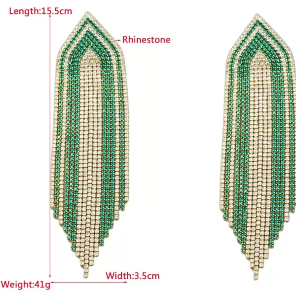 Luxury Fringe Crystal Drop Dangle Earrings for Women Girls Blink Diamond Chandelier Statement Dangling Stud Earring Exggerated Wedding Birthday Festival Jewelry GiftsGold Green
