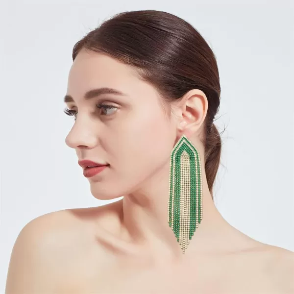 Luxury Fringe Crystal Drop Dangle Earrings for Women Girls Blink Diamond Chandelier Statement Dangling Stud Earring Exggerated Wedding Birthday Festival Jewelry GiftsGold Green
