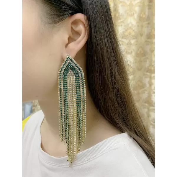 Luxury Fringe Crystal Drop Dangle Earrings for Women Girls Blink Diamond Chandelier Statement Dangling Stud Earring Exggerated Wedding Birthday Festival Jewelry GiftsGold Green
