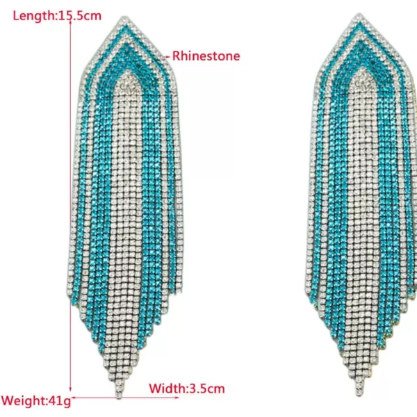 Luxury Fringe Crystal Drop Dangle Earrings for Women Girls Blink Diamond Chandelier Statement Dangling Stud Earring Exggerated Wedding Birthday Festival Jewelry GiftsSilver Blue