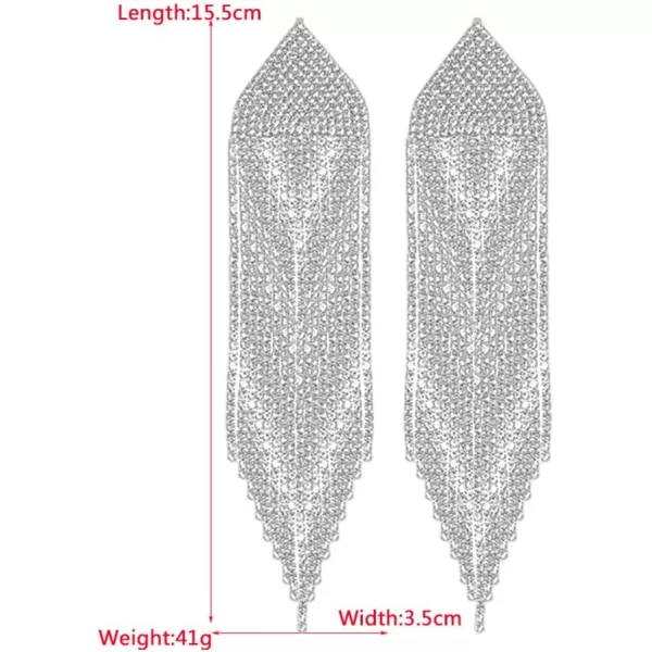 Luxury Fringe Crystal Drop Dangle Earrings for Women Girls Blink Diamond Chandelier Statement Dangling Stud Earring Exggerated Wedding Birthday Festival Jewelry GiftsSilver