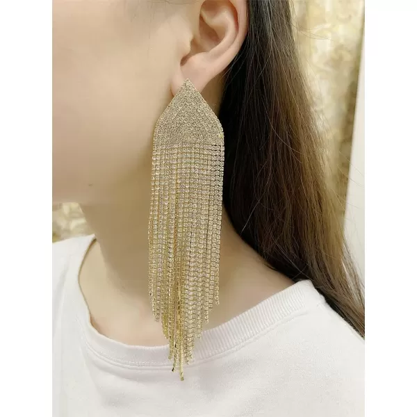 Luxury Fringe Crystal Drop Dangle Earrings for Women Girls Blink Diamond Chandelier Statement Dangling Stud Earring Exggerated Wedding Birthday Festival Jewelry GiftsGold