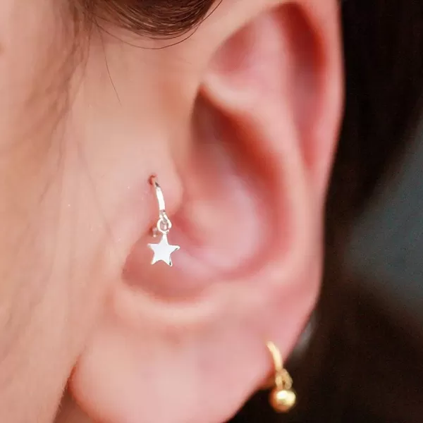 Mini Star Dangle Sterling Silver Small Hoop Earrings for Women Teen Girls Cartilage Sleeper Hoops Cute JewelryMini Star Dangle Sterling Silver Small Hoop Earrings for Women Teen Girls Cartilage Sleeper Hoops Cute Jewelry