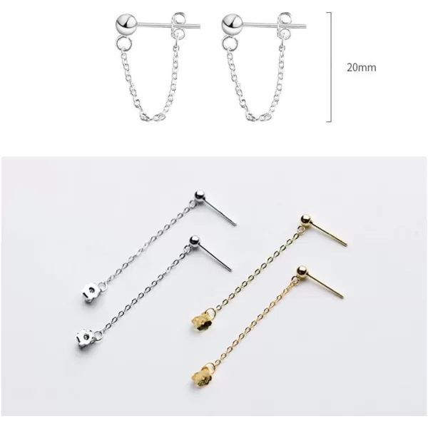 Minimalist Ball Bead Tassel Chain Drop Dangle Earrings for Women Girls S925 Sterling Silver Tiny Balls Stud Tragus Cartilage Hypoallergenic Pierced Ear Fashion Punk JewelryGold