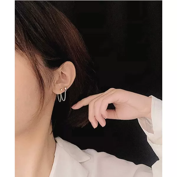 Minimalist Ball Bead Tassel Chain Drop Dangle Earrings for Women Girls S925 Sterling Silver Tiny Balls Stud Tragus Cartilage Hypoallergenic Pierced Ear Fashion Punk JewelryGold