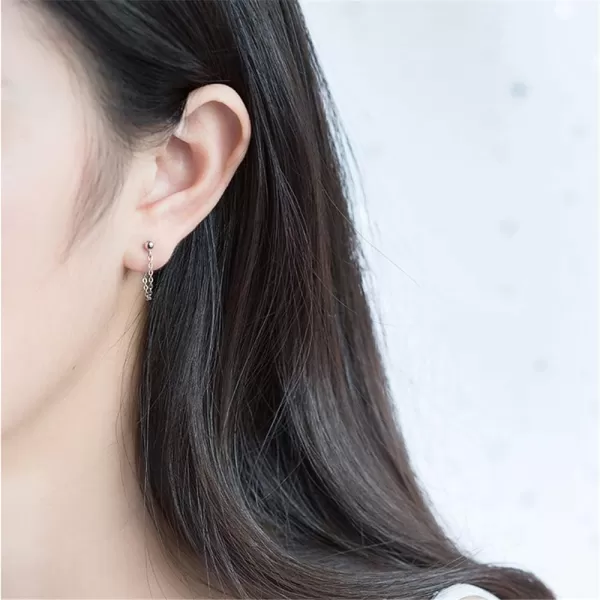Minimalist Ball Bead Tassel Chain Drop Dangle Earrings for Women Girls S925 Sterling Silver Tiny Balls Stud Tragus Cartilage Hypoallergenic Pierced Ear Fashion Punk JewelrySilver