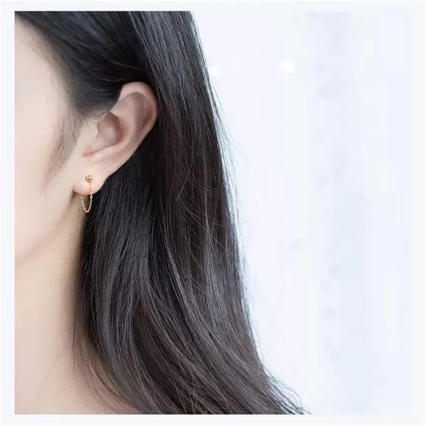 Minimalist Ball Bead Tassel Chain Drop Dangle Earrings for Women Girls S925 Sterling Silver Tiny Balls Stud Tragus Cartilage Hypoallergenic Pierced Ear Fashion Punk JewelryGold