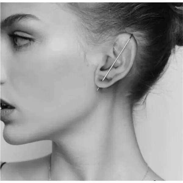 Minimalist Ear Wrap Crawler Hook Stud Earrings for Women Girls Men S925 Sterling Silver Hypoallergenic Bar Piercing Ear Cuffs Simple Unique Earring Fashion Personalized Punk Rock JewelrySilver
