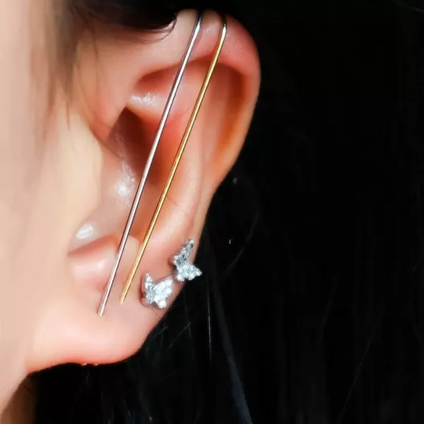 Minimalist Ear Wrap Crawler Hook Stud Earrings for Women Girls Men S925 Sterling Silver Hypoallergenic Bar Piercing Ear Cuffs Simple Unique Earring Fashion Personalized Punk Rock JewelrySilver