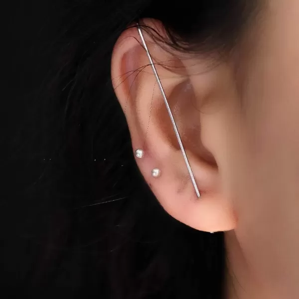 Minimalist Ear Wrap Crawler Hook Stud Earrings for Women Girls Men S925 Sterling Silver Hypoallergenic Bar Piercing Ear Cuffs Simple Unique Earring Fashion Personalized Punk Rock JewelrySilver