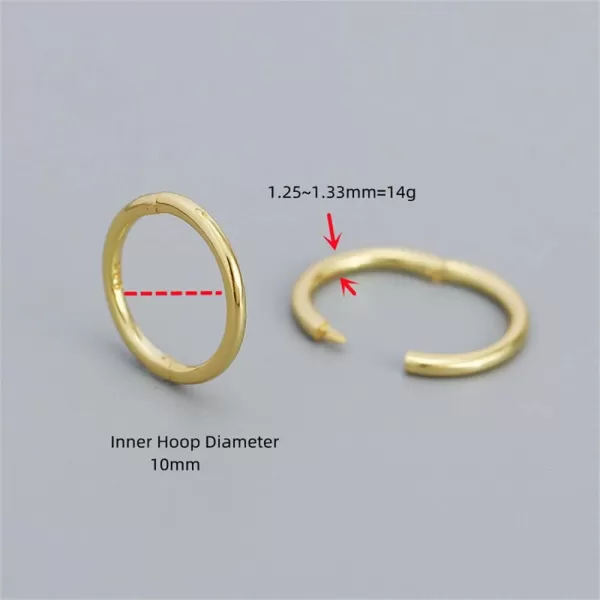 Minimalist Endless Small Hoop Earrings 925 Sterling Silver for Women Girls Hypoallergenic 14g Tiny Cartilage Huggie Hoops Helix Septum Nose Rings Daith Tragus Fashion Polished Body Piercing JewelryGold 10mm