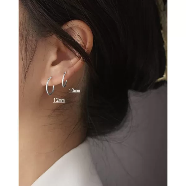Minimalist Endless Small Hoop Earrings 925 Sterling Silver for Women Girls Hypoallergenic 14g Tiny Cartilage Huggie Hoops Helix Septum Nose Rings Daith Tragus Fashion Polished Body Piercing JewelrySilver 12mm