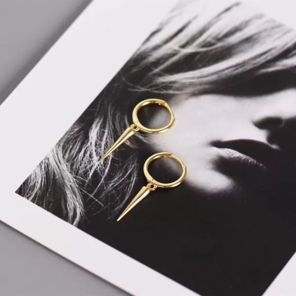 Minimalist Spike Dangle Drop Hoop Earrings for Women Girls 925 Sterling Silver Charms Hoops Cuff Cartilage Stud Tragus Helix Wrap Geometric Hypoallergenic Fashion Personalized Punk14k Gold Plated