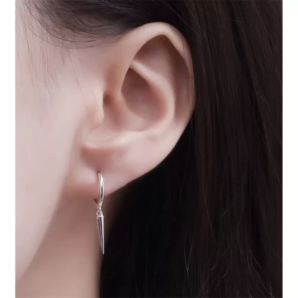 Minimalist Spike Dangle Drop Hoop Earrings for Women Girls 925 Sterling Silver Charms Hoops Cuff Cartilage Stud Tragus Helix Wrap Geometric Hypoallergenic Fashion Personalized PunkSilver