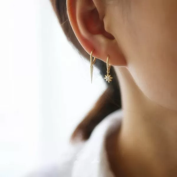 Minimalist Spike Dangle Drop Hoop Earrings for Women Girls 925 Sterling Silver Charms Hoops Cuff Cartilage Stud Tragus Helix Wrap Geometric Hypoallergenic Fashion Personalized Punk14k Gold Plated
