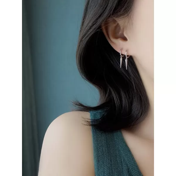 Minimalist Spike Dangle Drop Hoop Earrings for Women Girls 925 Sterling Silver Charms Hoops Cuff Cartilage Stud Tragus Helix Wrap Geometric Hypoallergenic Fashion Personalized PunkSilver