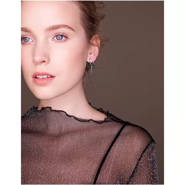 Minimalist Spike Dangle Drop Hoop Earrings for Women Girls 925 Sterling Silver Charms Hoops Cuff Cartilage Stud Tragus Helix Wrap Geometric Hypoallergenic Fashion Personalized PunkBlack