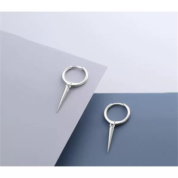 Minimalist Spike Dangle Drop Hoop Earrings for Women Girls 925 Sterling Silver Charms Hoops Cuff Cartilage Stud Tragus Helix Wrap Geometric Hypoallergenic Fashion Personalized PunkSilver