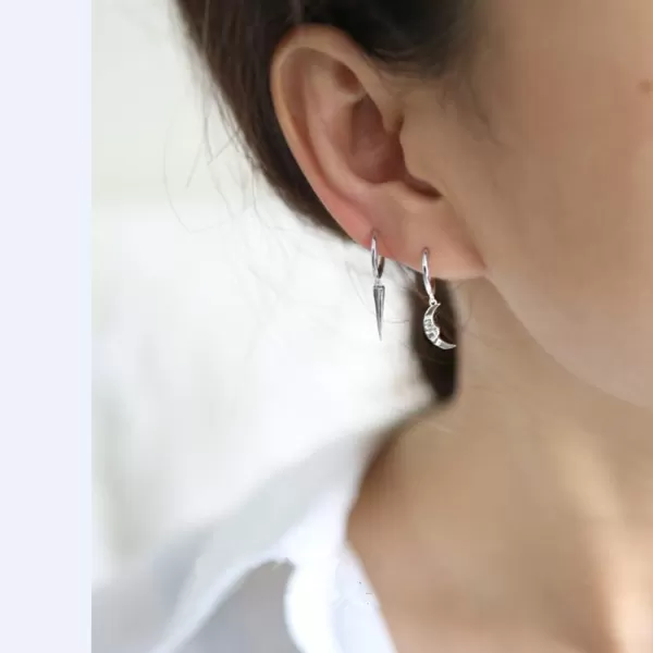 Minimalist Spike Dangle Drop Hoop Earrings for Women Girls 925 Sterling Silver Charms Hoops Cuff Cartilage Stud Tragus Helix Wrap Geometric Hypoallergenic Fashion Personalized PunkSilver