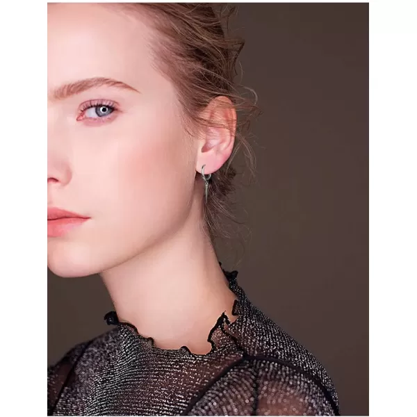 Minimalist Spike Dangle Drop Hoop Earrings for Women Girls 925 Sterling Silver Charms Hoops Cuff Cartilage Stud Tragus Helix Wrap Geometric Hypoallergenic Fashion Personalized PunkBlack