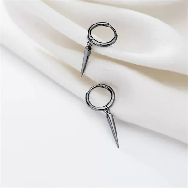 Minimalist Spike Dangle Drop Hoop Earrings for Women Girls 925 Sterling Silver Charms Hoops Cuff Cartilage Stud Tragus Helix Wrap Geometric Hypoallergenic Fashion Personalized PunkBlack