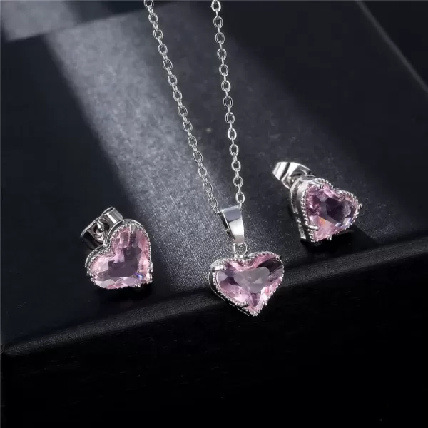 Pink Crystal Love Heart Necklace and Earrings Jewelry Set for Women Girls Silver Tone Cubic Zirconia Diamond Pendant Choker Chain Adjustable Birthday Wedding Christmas Anniversary Jewelry Gifts BoxPink Crystal Love Heart Necklace and Earrings Jewelry Set for Women Girls Silver Tone Cubic Zirconia Diamond Pendant Choker Chain Adjustable Birthday Wedding Christmas Anniversary Jewelry Gifts Box