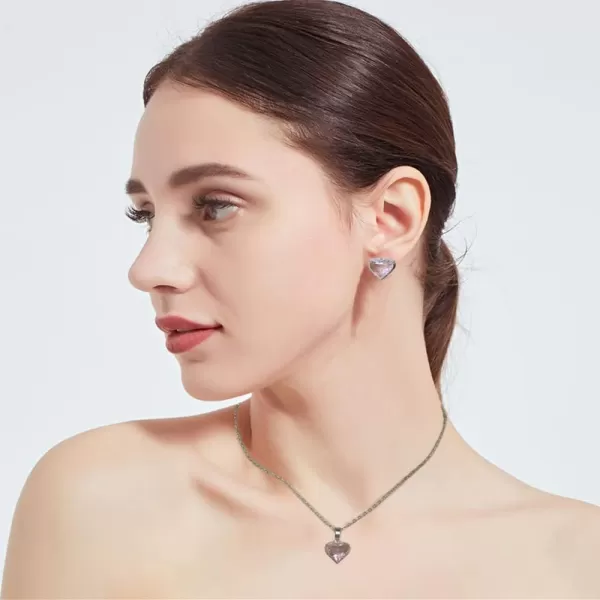 Pink Crystal Love Heart Necklace and Earrings Jewelry Set for Women Girls Silver Tone Cubic Zirconia Diamond Pendant Choker Chain Adjustable Birthday Wedding Christmas Anniversary Jewelry Gifts BoxPink Crystal Love Heart Necklace and Earrings Jewelry Set for Women Girls Silver Tone Cubic Zirconia Diamond Pendant Choker Chain Adjustable Birthday Wedding Christmas Anniversary Jewelry Gifts Box