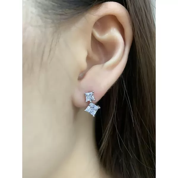 Princess Cut Cubic Zirconia Double Piercing Chain Dangle Cartilage Stud Earrings for Women Girls 925 Sterling Silver Dainty Geometric Round CZ Cuff Tassel Drop Climber Crawler Fashion Asymmetrical Jewelry GiftsPrincess Cut Cubic Zirconia Double Piercing Chain Dangle Cartilage Stud Earrings for Women Girls 925 Sterling Silver Dainty Geometric Round CZ Cuff Tassel Drop Climber Crawler Fashion Asymmetrical Jewelry Gifts