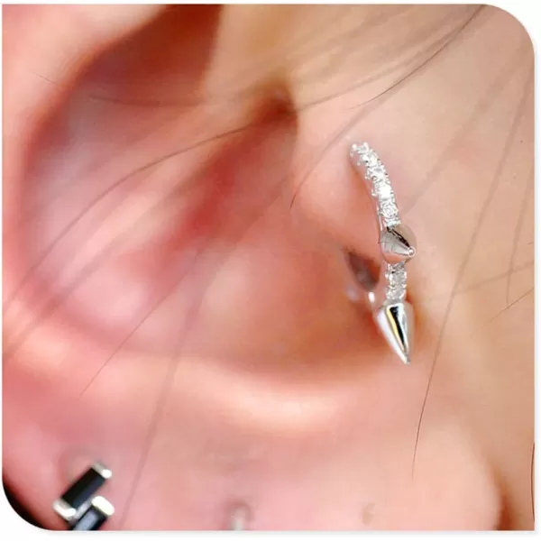 Punk Spikes Stud Small CZ Hoop Earrings for Women Teen Girls Men 925 Sterling Silver Charms Huggie Hoops Cuff Cartilage Stud Tragus Helix Crystal Wrap Earrings Hypoallergenic Rock Fashion Jewelrysilver