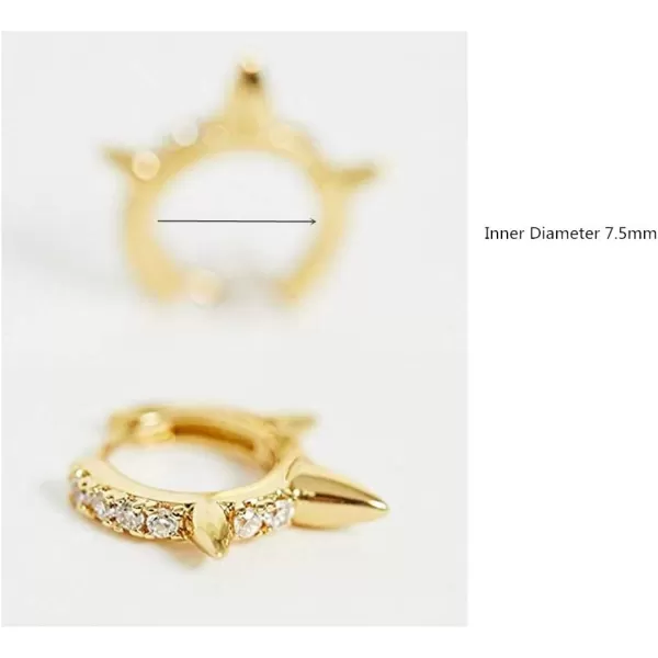 Punk Spikes Stud Small CZ Hoop Earrings for Women Teen Girls Men 925 Sterling Silver Charms Huggie Hoops Cuff Cartilage Stud Tragus Helix Crystal Wrap Earrings Hypoallergenic Rock Fashion Jewelrygold plated