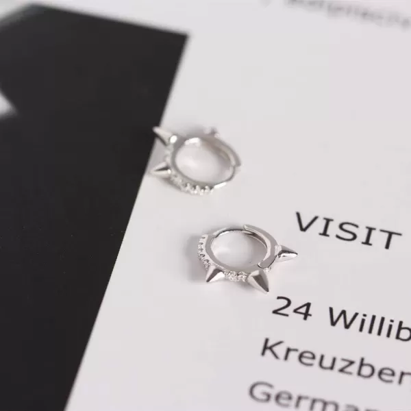 Punk Spikes Stud Small CZ Hoop Earrings for Women Teen Girls Men 925 Sterling Silver Charms Huggie Hoops Cuff Cartilage Stud Tragus Helix Crystal Wrap Earrings Hypoallergenic Rock Fashion Jewelrysilver