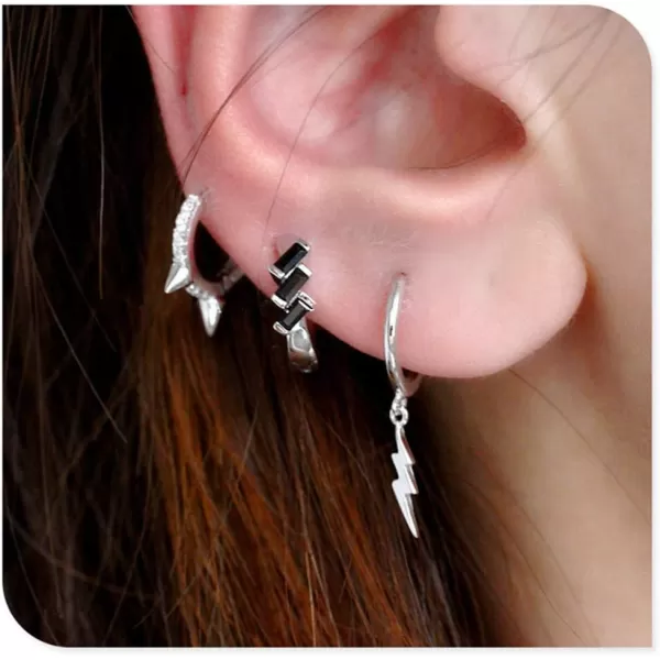 Punk Spikes Stud Small CZ Hoop Earrings for Women Teen Girls Men 925 Sterling Silver Charms Huggie Hoops Cuff Cartilage Stud Tragus Helix Crystal Wrap Earrings Hypoallergenic Rock Fashion Jewelrysilver