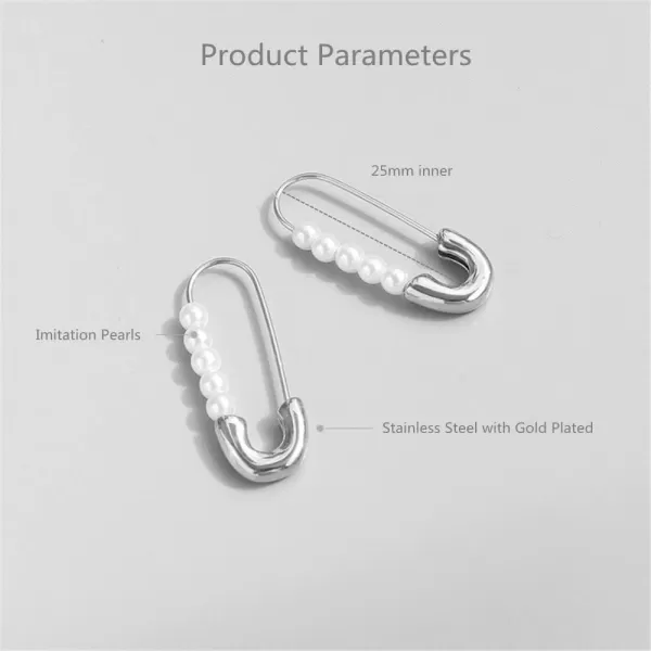 Retro Pearl Safety Pin Cartilage Hoop Earrings for Women Girls Stainless Steel Imitation Pearls Cute Hoops Dangle Drop Fashion Hypoallergenic Jewelry Gifts 25mmSilver