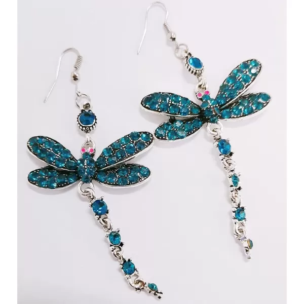 Rhinestone Dragonfly Dangle Earrings for Women Girls Hypoallergenic Cubic Zirconia Crystal Drop Animal Insect Statement Hook Stud Earrings Delicate Elegant Wedding Birthday Christmas JewelryBlue CZ