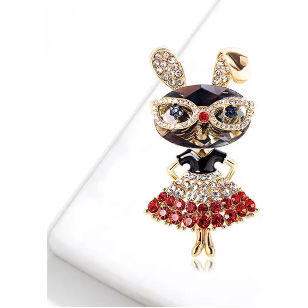 Rhinestone Lady Rabbit Brooch Pin for Women Girls Fashion Crystal Bunny Animal Brooches Lapel Pins Dainty Cute Christmas Graduation Honors Day Easter Jewelry Gift for Daughter Teacher StudentsRed