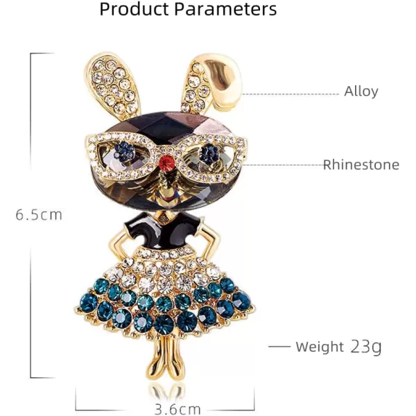 Rhinestone Lady Rabbit Brooch Pin for Women Girls Fashion Crystal Bunny Animal Brooches Lapel Pins Dainty Cute Christmas Graduation Honors Day Easter Jewelry Gift for Daughter Teacher StudentsBlue