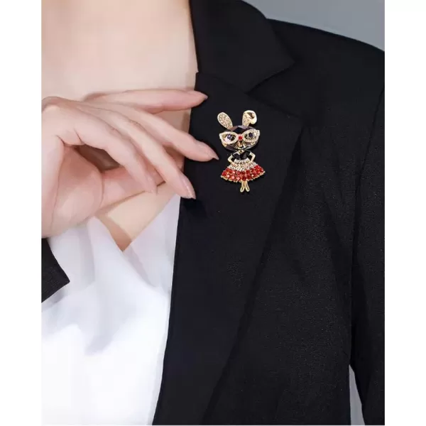 Rhinestone Lady Rabbit Brooch Pin for Women Girls Fashion Crystal Bunny Animal Brooches Lapel Pins Dainty Cute Christmas Graduation Honors Day Easter Jewelry Gift for Daughter Teacher StudentsRed