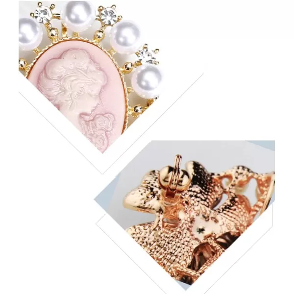 Rhinestone Pearl Cameo Brooch Pin for Women Girls Fashion Dainty Gold Plated Shell Pearls Crystal Wreath Carved Pink Victorian Lady Brooches Lapel Pins Vintage Dress Accessories Wedding Birthday Party JewelryRhinestone Pearl Cameo Brooch Pin for Women Girls Fashion Dainty Gold Plated Shell Pearls Crystal Wreath Carved Pink Victorian Lady Brooches Lapel Pins Vintage Dress Accessories Wedding Birthday Party Jewelry