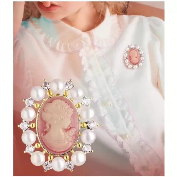 Rhinestone Pearl Cameo Brooch Pin for Women Girls Fashion Dainty Gold Plated Shell Pearls Crystal Wreath Carved Pink Victorian Lady Brooches Lapel Pins Vintage Dress Accessories Wedding Birthday Party JewelryRhinestone Pearl Cameo Brooch Pin for Women Girls Fashion Dainty Gold Plated Shell Pearls Crystal Wreath Carved Pink Victorian Lady Brooches Lapel Pins Vintage Dress Accessories Wedding Birthday Party Jewelry