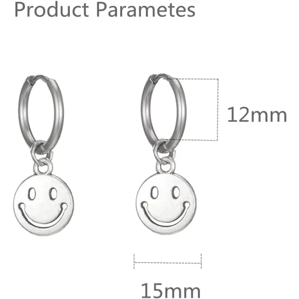 Round Smiley Coin Dangle Drop Small Hoop Earrings for Women Girls Men Stainless Steel Cute Charms Circle Happy Face Disc Vintage Huggie Hoops Cartilage Cuff Clip Earring Hypoallergenic Nickel Free JewelryRound Smiley Coin Dangle Drop Small Hoop Earrings for Women Girls Men Stainless Steel Cute Charms Circle Happy Face Disc Vintage Huggie Hoops Cartilage Cuff Clip Earring Hypoallergenic Nickel Free Jewelry