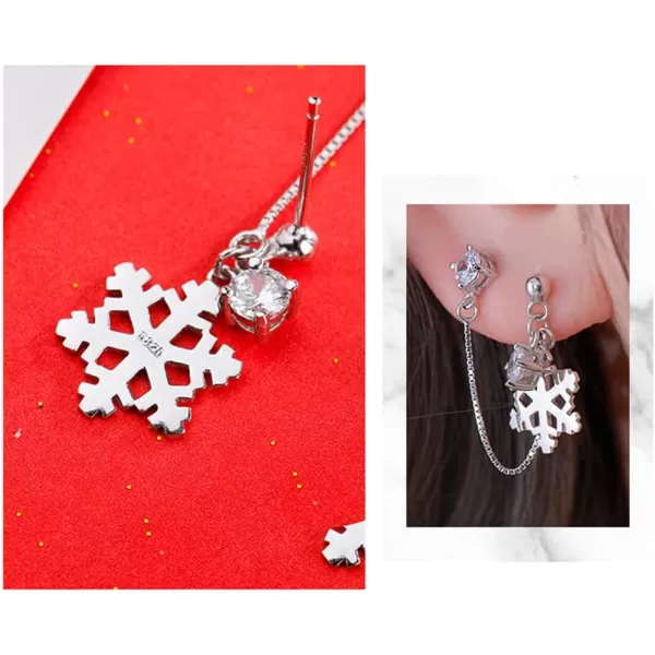 Snowflake Double Piercing Tassel Chain Drop Dangle Crystal Ball Bead Stud Earrings for Women Girls S925 Sterling Silver CZ 2 Hole Tragus Post Pin Jewerly Cute Dainty Christmas Winter Party GiftsSnowflake Double Piercing Tassel Chain Drop Dangle Crystal Ball Bead Stud Earrings for Women Girls S925 Sterling Silver CZ 2 Hole Tragus Post Pin Jewerly Cute Dainty Christmas Winter Party Gifts